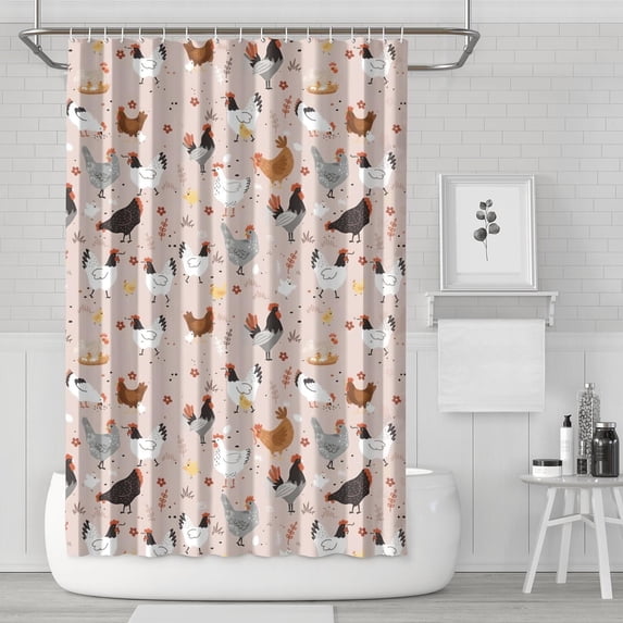 Colorful Chicken Floral Pattern Shower Curtain 72"x72" ,Bathroom Decorative Shower Curtains Set with 12 Hooks,Modern Waterproof Washable Shower Curtain
