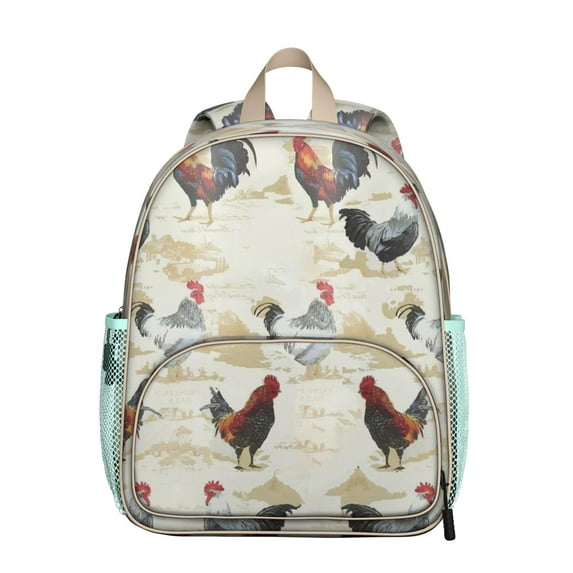 Colorful Chicken Pattern Student Backpack – Retro Farm Animal Design with Rooster, Hen, Eggs, Cluck, and Watercolor Floral Nature Art