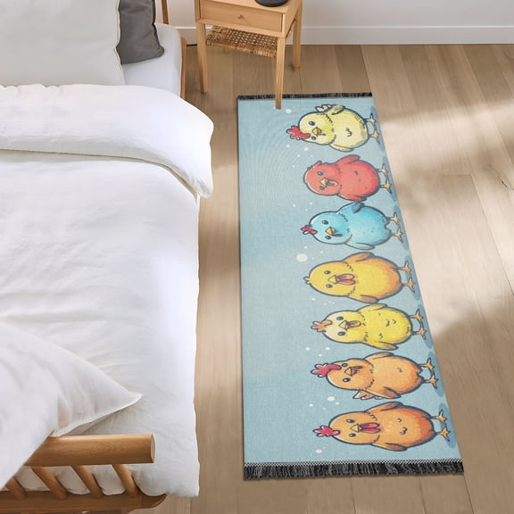 Colorful Chicken Stay in Line Bedside Runner Rug 2'x 6' Non Slip Carpet Floor Mat Area Rug