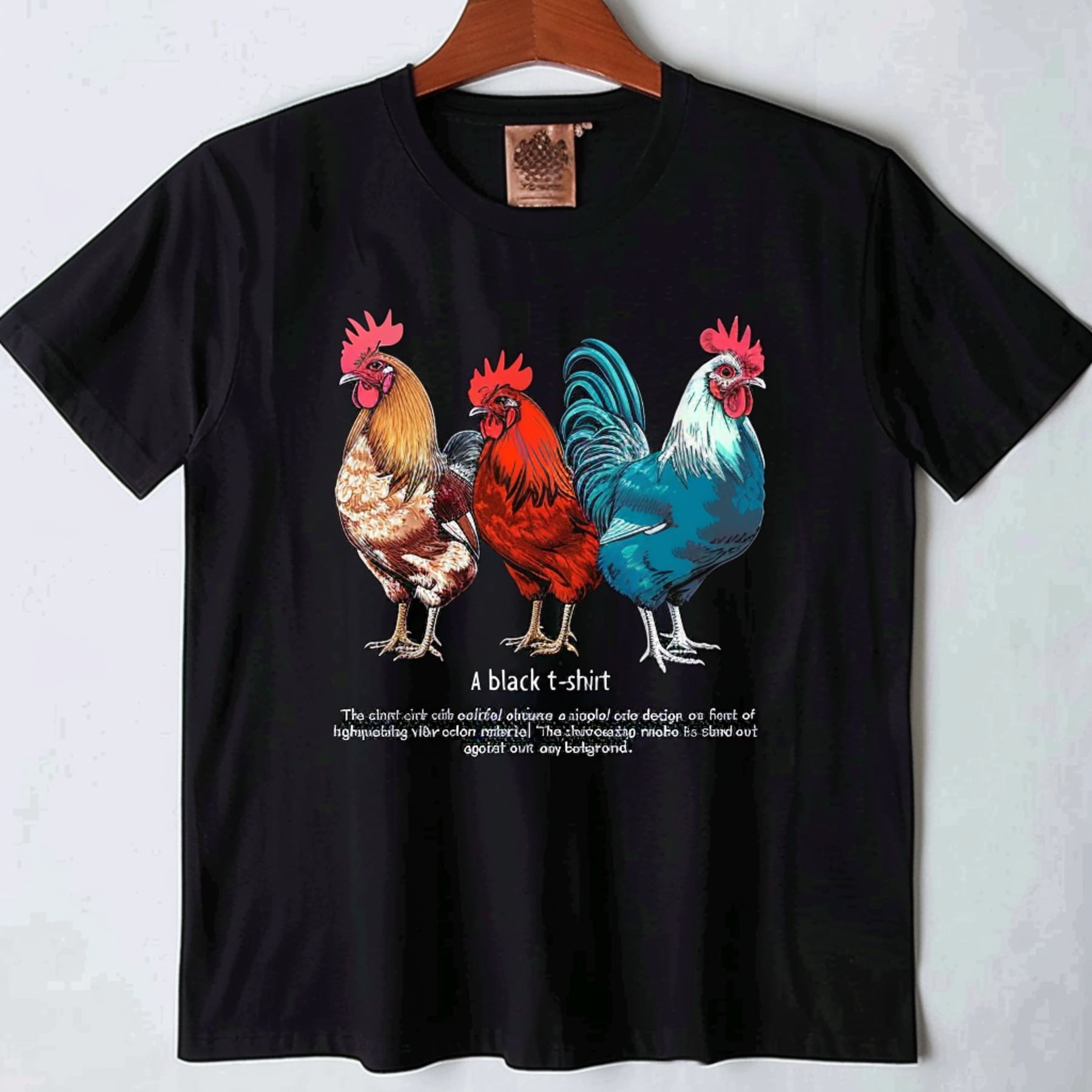 Colorful Chickens Graphic Black TShirt Cute Oversized Tee with Vibrant ...