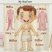 Colorful Children's Body Illustration Shower Curtain by Milton Diller Style Pink Pastel Design 'Kenna Macy' Bathroom Decor