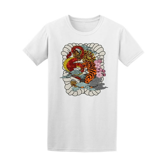 Colorful Chinese Tiger & Dragon T-Shirt Men -Image by Shutterstock, Male 3X-Large