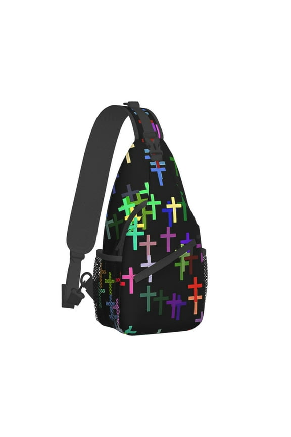 Colorful Christian Cross Pattern Crossbody Chest Bags Cross Crucifixion Pockets Travel Pack Messenger Sports Teens Shoulder Bag