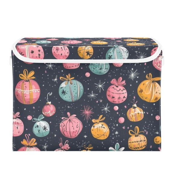 Colorful Christmas Balls Large Storage Bins with Linen Collapsible Lid Storage Box 16.7 x 12.6 x 11.8in