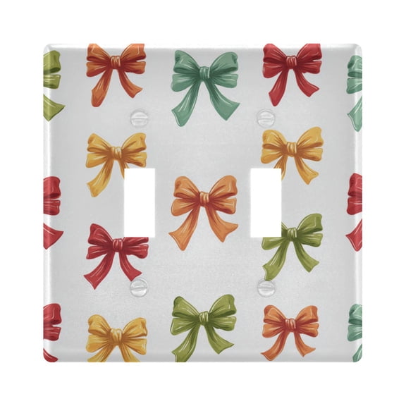 Colorful Christmas Bows Light Switch Cover Electrical Outlet Cover Replaceable Wall Plates 2-Gang