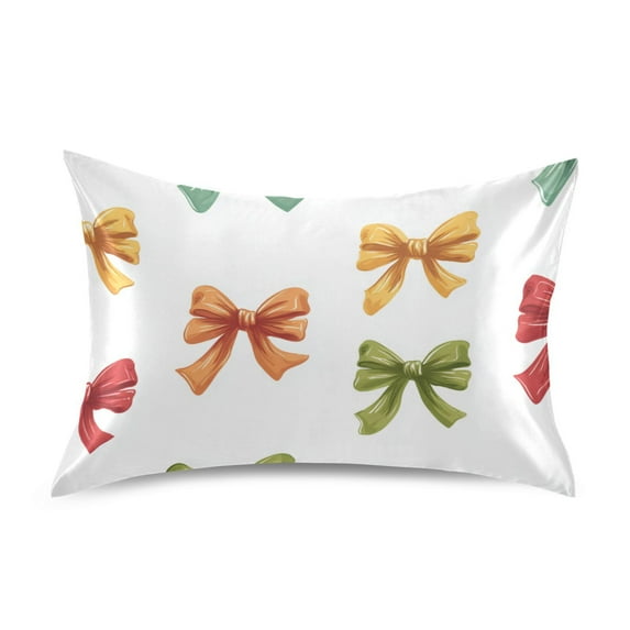 Colorful Christmas Bows Satin Pillowcase Envelope Design Pillow Covers 1 Pack Queen Size 20" x 30"