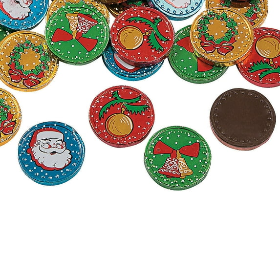 Colorful Christmas Chocolate Coins, Edibles, Christmas, 76 Pieces
