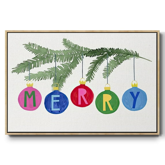 Colorful Christmas Collection A - Framed Gallery Wrapped Holiday Canvas - 17 x 25 - Natural Wood Frame