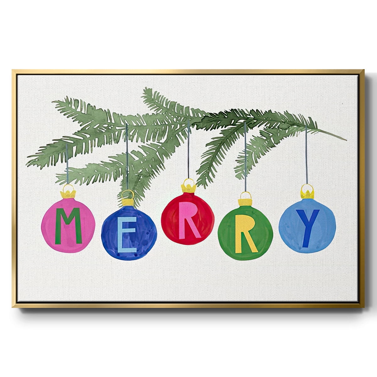 Colorful Christmas Collection A - Framed Gallery Wrapped Holiday Canvas - 27 x 41 - Gold Frame