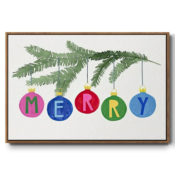 Colorful Christmas Collection A - Framed Gallery Wrapped Holiday Canvas - 27 x 41 - Rosewood Frame