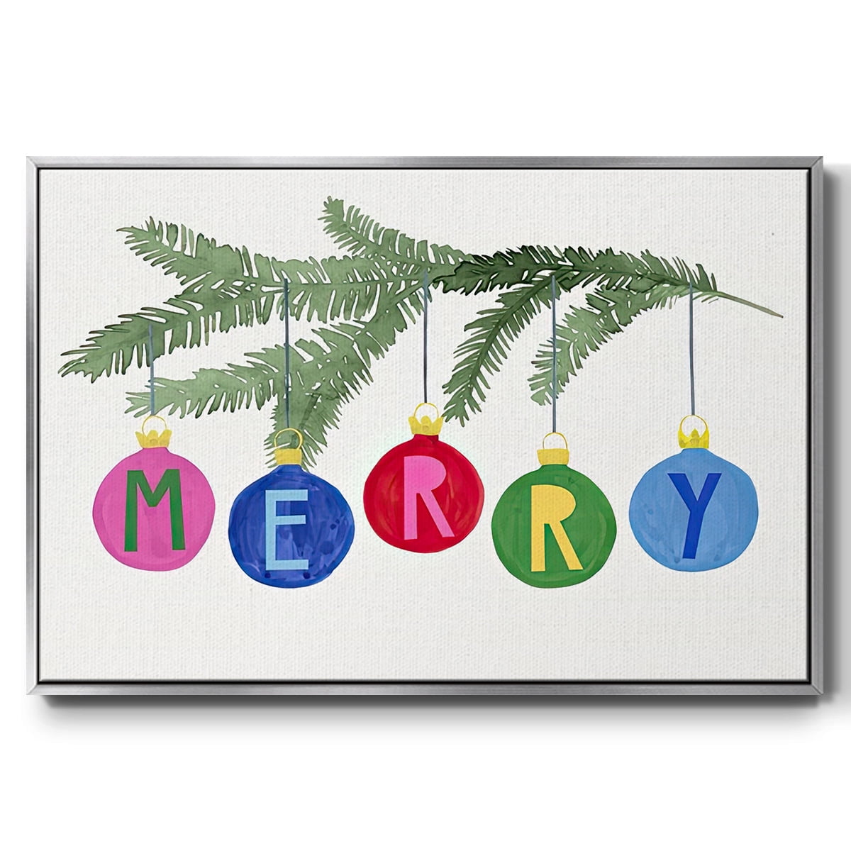 Colorful Christmas Collection A - Framed Gallery Wrapped Holiday Canvas - 27 x 41 - Silver Frame
