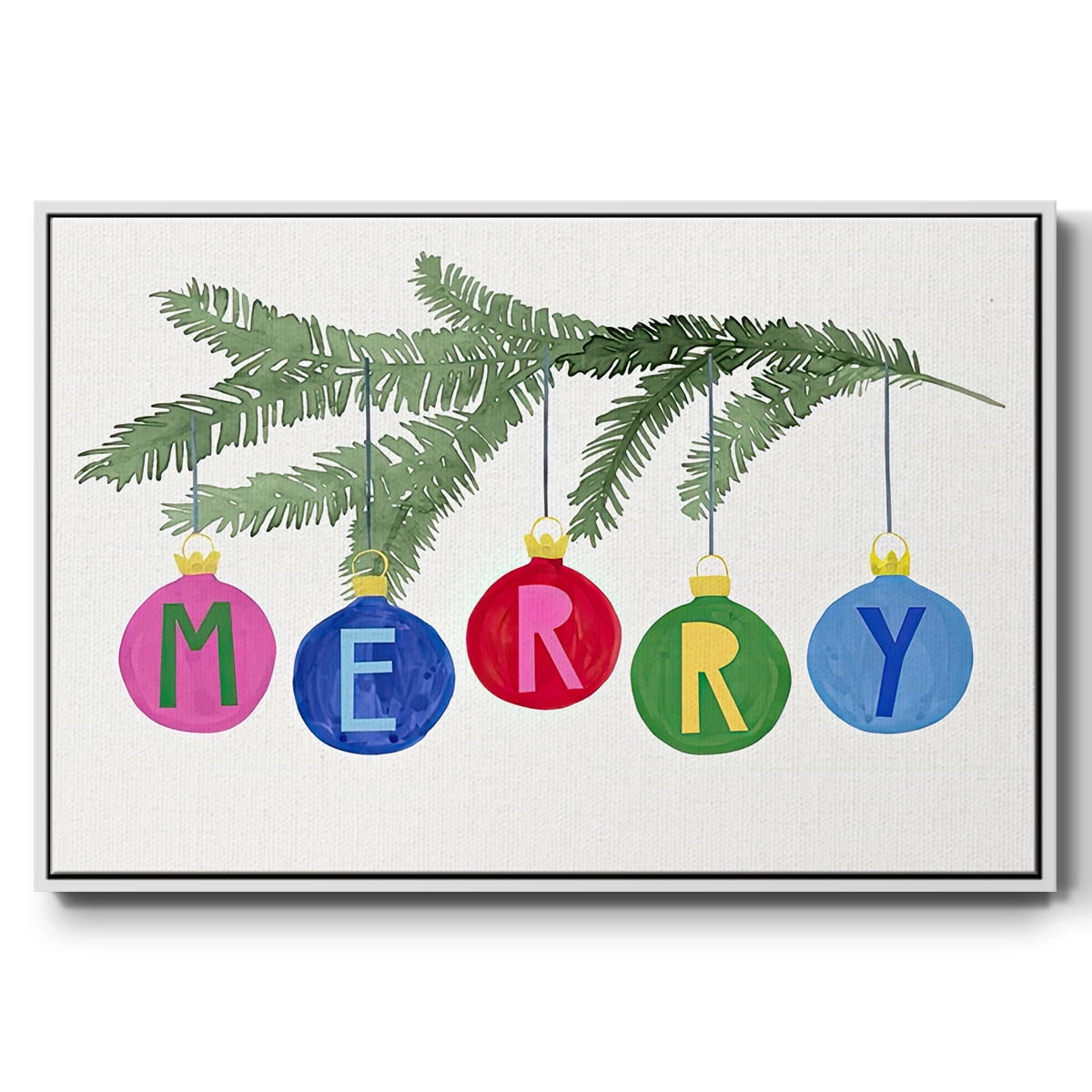 Colorful Christmas Collection A - Framed Gallery Wrapped Holiday Canvas - 27 x 41 - White Frame
