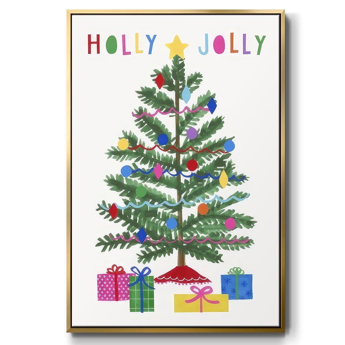 Colorful Christmas Collection B - Framed Gallery Wrapped Holiday Canvas - 25 x 37 - Gold Frame
