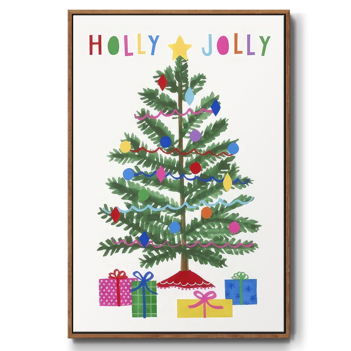 Colorful Christmas Collection B - Framed Gallery Wrapped Holiday Canvas - 27 x 41 - Rosewood Frame