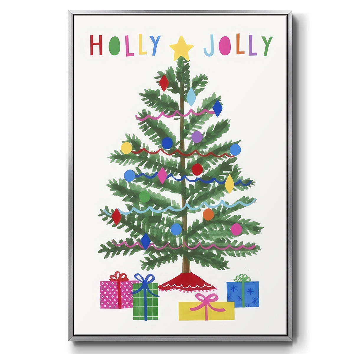 Colorful Christmas Collection B - Framed Gallery Wrapped Holiday Canvas - 27 x 41 - Silver Frame