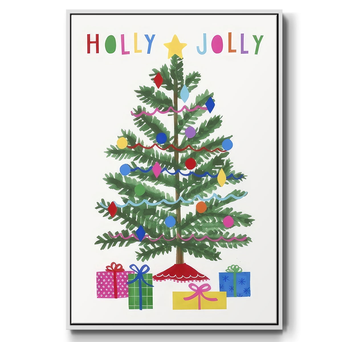 Colorful Christmas Collection B - Framed Gallery Wrapped Holiday Canvas - 27 x 41 - White Frame