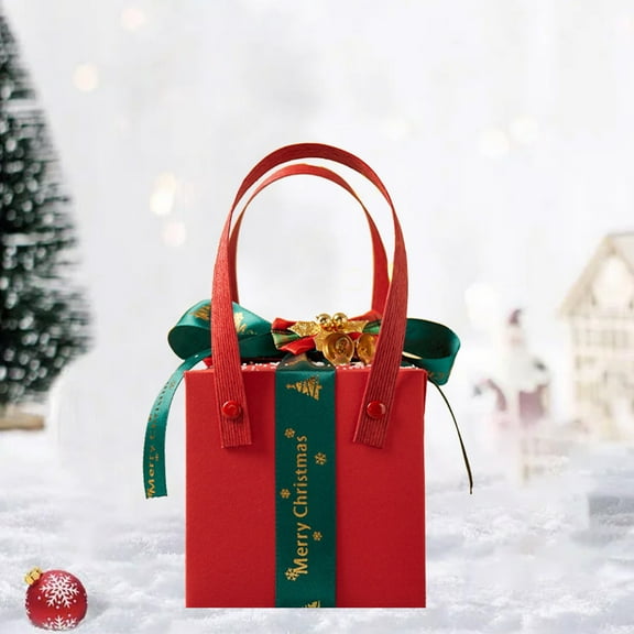Colorful Christmas Gift Box For Apple Candy, Red Paperboard With Green Ribbon, 10X10X10Cm Portable Design For Party Favor, 50G Empty Packaging