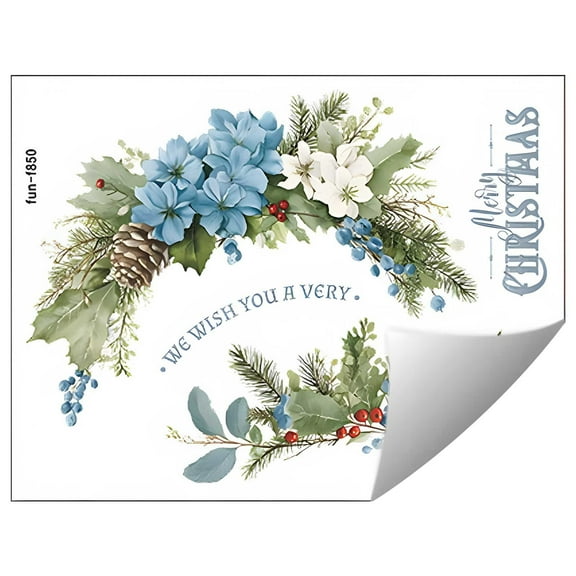 Colorful Christmas Greenery Wall Decal, Removable Vinyl Sticker With Pine Cones And Berries, For Living Room Window Glass, Holiday Home Decor