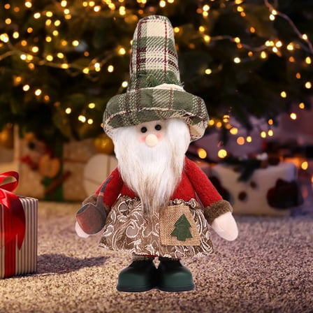 Colorful Christmas High Hat Standing Doll Set Santa Snowman Reindeer, Brown Burlap Material, 38X17X4Cm Home Decor, 170G Weight, Festive Tabletop Display For Holiday