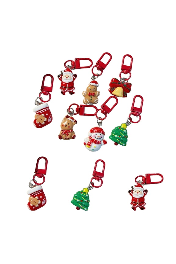 Colorful Christmas Key Rings Resin Keychains Stocking Filler Accessories Party Supplies for Family Friend