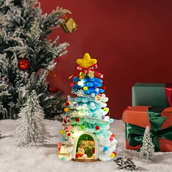 Colorful Christmas Lights 10 in DIY handmade Lighted Mini Christmas Tree Small Desktop Christmas Tree With 20 LED Cones And Christmas Decorations T