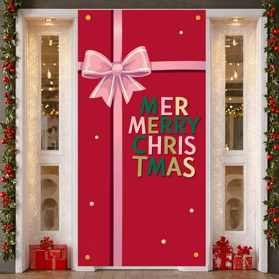 Colorful Christmas Lights Merry Christmas Banner Santa Claus Design Santa Claus Display Red Theme Festive Xmas Backdrop for Christmas Party Home Decor Indoor Celebration