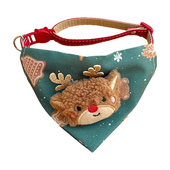 Colorful Christmas Pet Bandana Collar For Cats Dogs, Red Reindeer Design Adjustable Neckwear, Festive Accessory