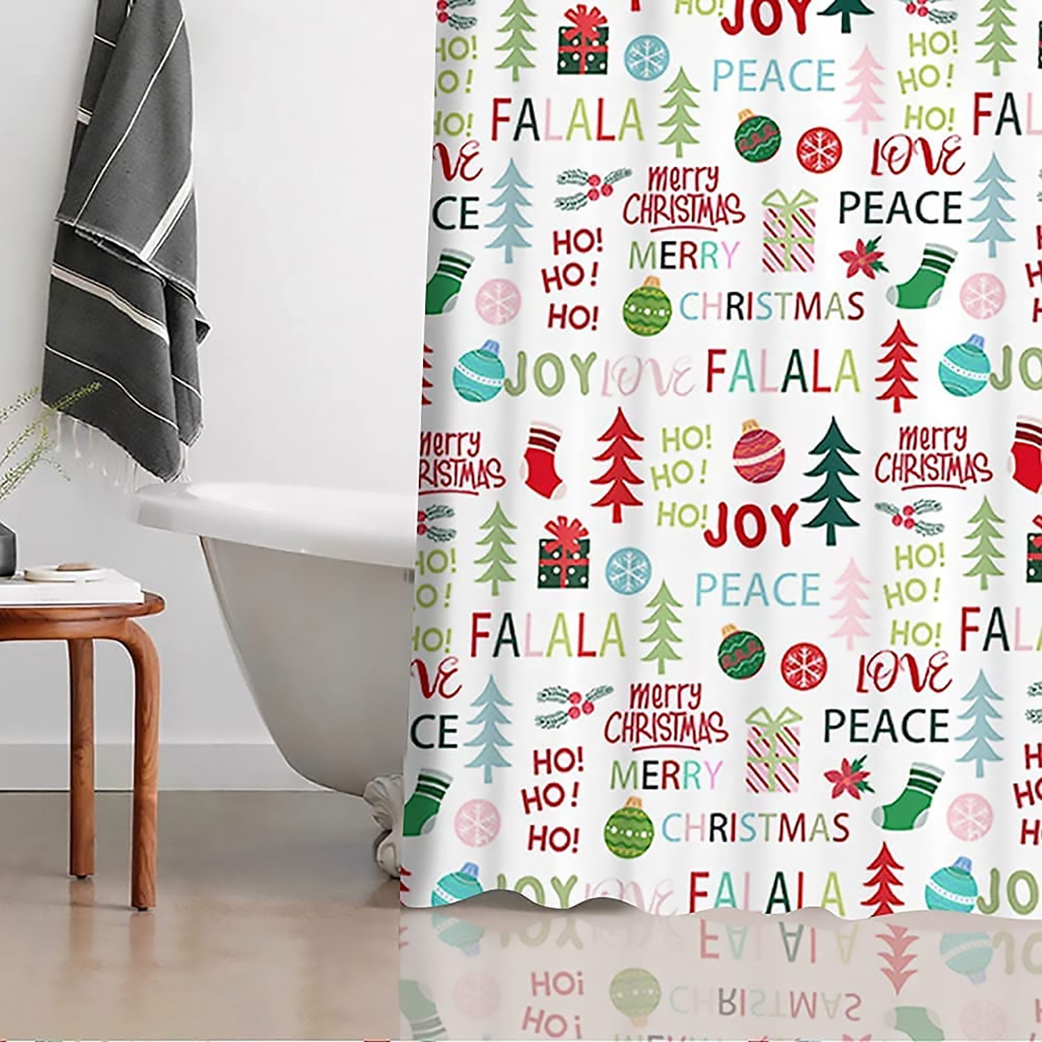 Colorful Christmas Shower Curtain for Kids Bathroom, Merry Xmas Ball ...