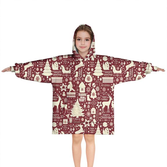 Colorful Christmas Striped Pattern Blanket Hoodies for Kids 6-13YR Oversize Wearable Blanket Hoodies for Boys Girls Teens
