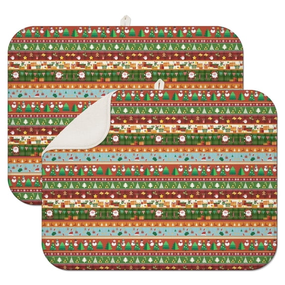 Colorful Christmas Striped Pattern Dish Drying Mat for Kitchen 1 Pack, Ultra Absorbent Microfiber Dishes Drainer Mats,18x24in(46x61cm)