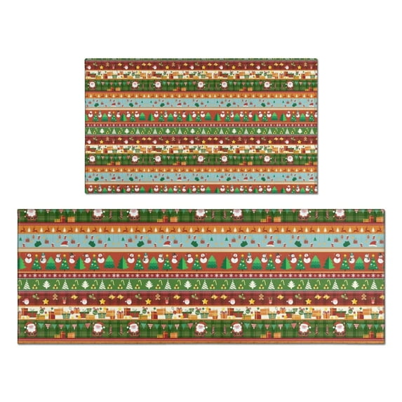 Colorful Christmas Striped Pattern Kitchen Rugs Sets Of 2,Anti Fatigue Kitchen Mat Rugs Non Slip Washable,Decorative Kitchen Floor Mats for Kitchen,Sink,Laundry,17"x30"+17"x47"