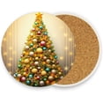 thumbnail image 1 of Colorful Christmas Tree Coasters Absorbent Moisture Non-Slip Drink Coaster Ceramic Stone with Cork Base Desktop Protection, 2PCS, 1 of 6