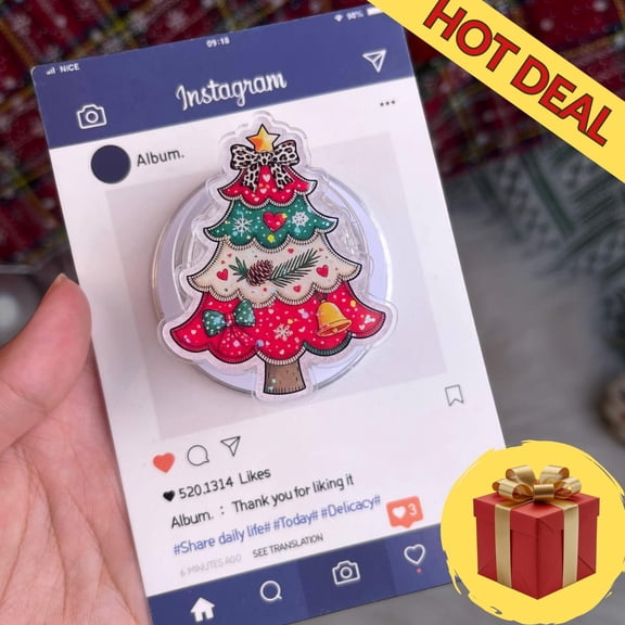 Colorful Christmas Tree Magsafe Phone Grip  Magnetic Phone Stand, Cute Holiday Tree with Bows, Bells, and Ornaments, Perfect Xmas Gift