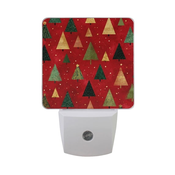 Colorful Christmas Tree Red Background LED Night Light Sensor Lamp Plug-in Adjustable Brightness 2 Pack