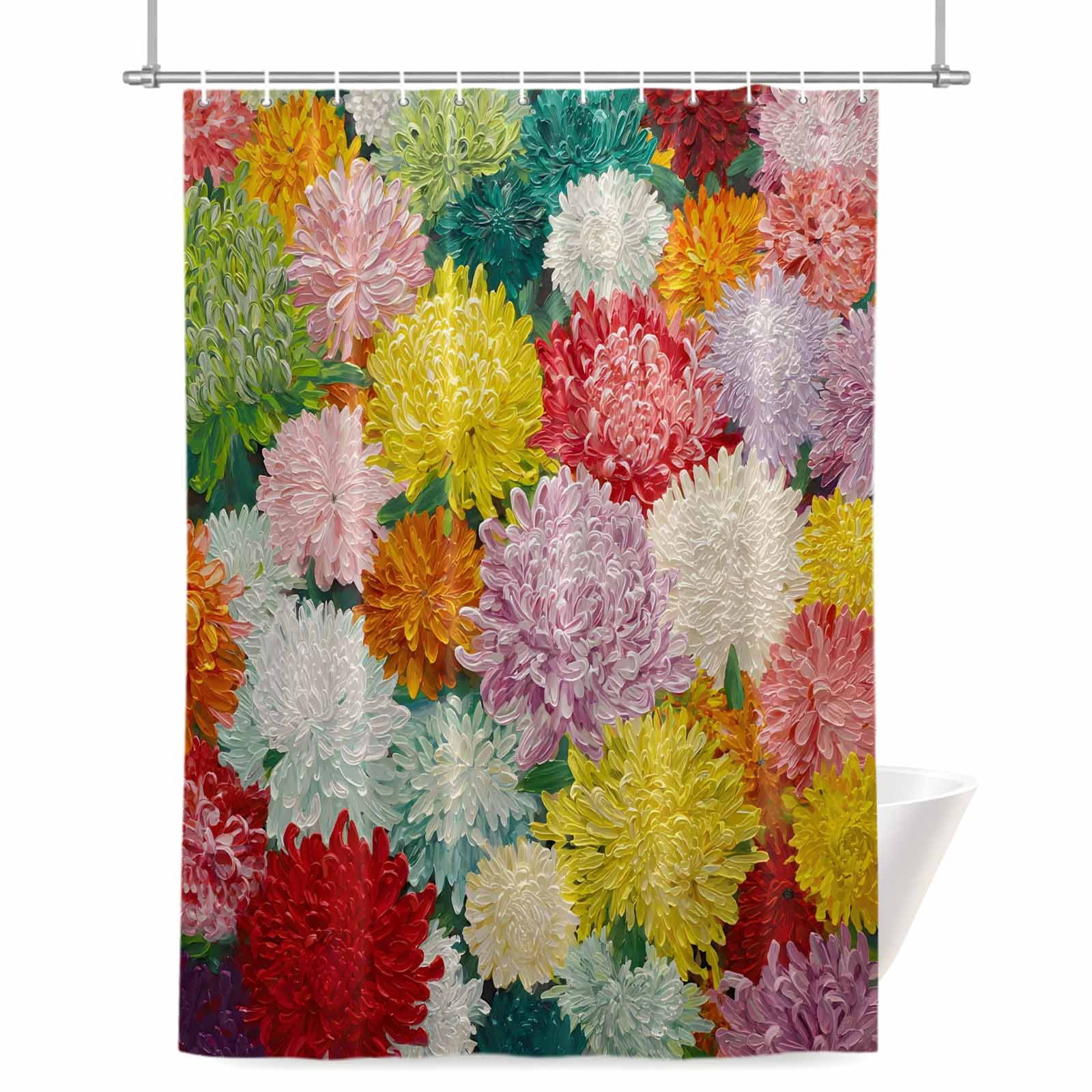 Colorful Chrysanthemum Shower Curtain, Abstraction Oil Painting Floral ...