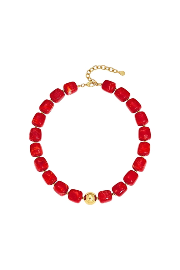 Colorful Necklaces for Women Trendy Multicolor Large Square Resin Beads Necklace, Boho Statement Choker Necklaces, for Summer Beach Vacation Outfit Use