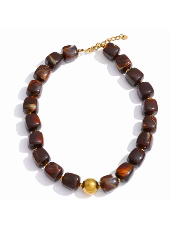 Colorful Chunky Necklaces for Women Resin Beads Necklace Trendy Multicolor Large Square Boho Chunky Statement Choker Necklaces Y2K Summer Jewelry