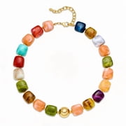 Colorful Chunky Necklaces for Women Resin Beads Necklace Trendy Multicolor Large Square Boho Chunky Statement Choker Necklaces Y2K Summer Jewelry