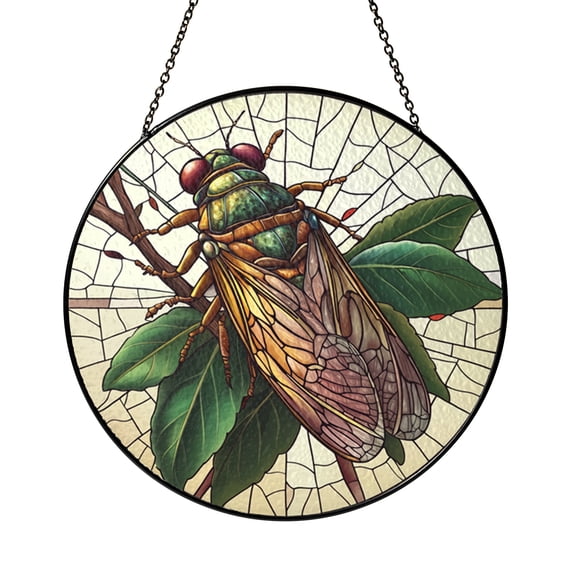 Colorful Cicada Stained Glass Window Hanging, Nature Inspired Bug Art for Home Decoration