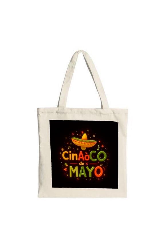 Colorful " Cináodo de Mayo " Tote Bag with sombrero musical notes; perfect for parties travel and shopping