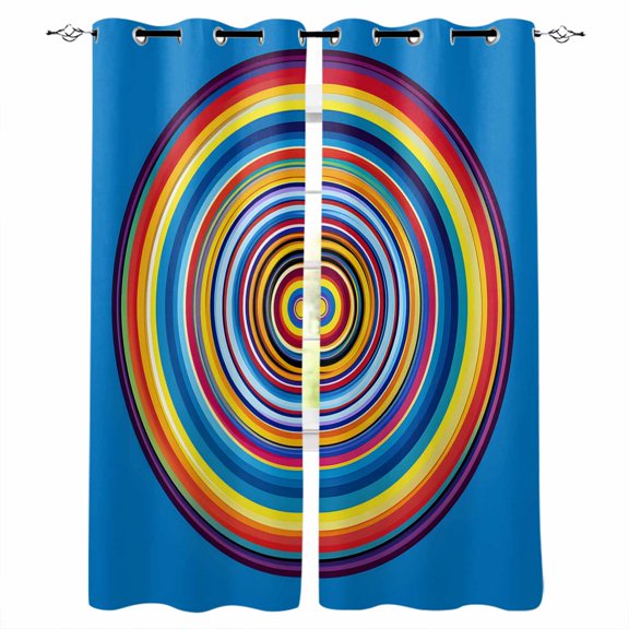 Colorful Circle Blackout Curtains for Bedroom/Living Room, Thermal Insulated Kitchen Curtains, Farmhouse Rainbow Art Modern Grommet Darkening Window Treatment Drapes 52"x72"x2