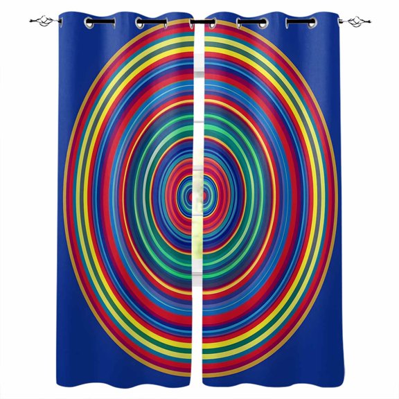 Colorful Circle Blackout Curtains for Bedroom/Living Room, Thermal Insulated Kitchen Curtains, Farmhouse Stripes Modern Rainbow Grommet Darkening Window Treatment Drapes 52"x84"x2