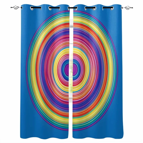 Colorful Circle Blackout Curtains for Bedroom/Living Room, Thermal Insulated Kitchen Curtains, Modern Farmhouse Rainbow Art Grommet Darkening Window Treatment Drapes 52"x84"x2