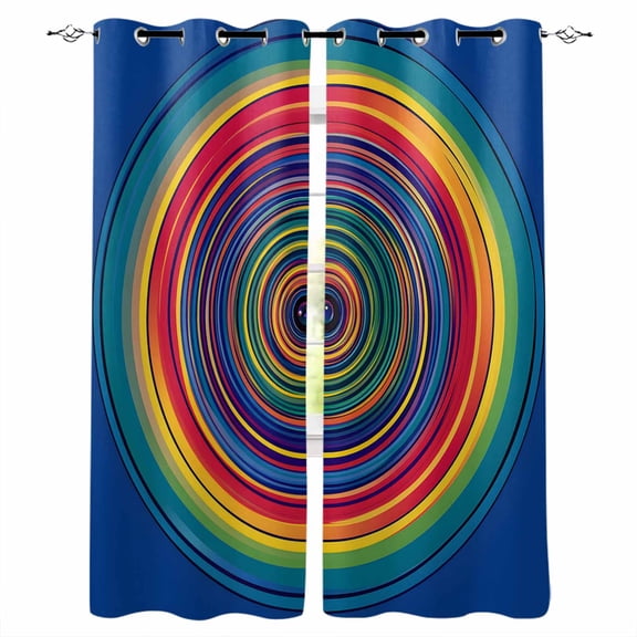 Colorful Circle Blackout Curtains for Bedroom/Living Room, Thermal Insulated Kitchen Curtains, Rainbow Farmhouse Stripes Modern Grommet Darkening Window Treatment Drapes 27.5"x39"x2