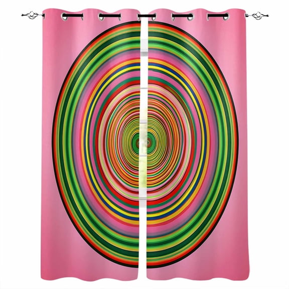 Colorful Circle Blackout Curtains for Bedroom/Living Room, Thermal Insulated Kitchen Curtains, Stripes Modern Rainbow Farmhouse Art Grommet Darkening Window Treatment Drapes 42"x63"x2