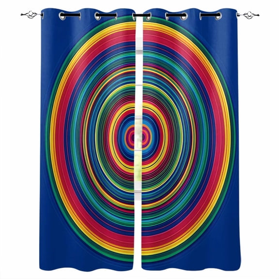 Colorful Circle Blackout Curtains for Bedroom/Living Room, Thermal Insulated Kitchen Curtains, Stripes Modern Rainbow Farmhouse Grommet Darkening Window Treatment Drapes 27.5"x39"x2