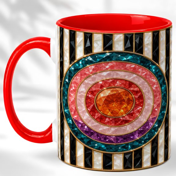Colorful Circle Coffee Mug, Geometric Stripe Mug, Ceramic 11 oz