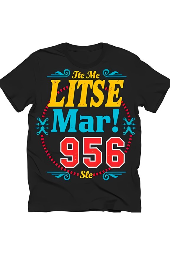 Colorful Circle Design Black T-Shirt with ' Me Litse Mar 956 Sle' Print