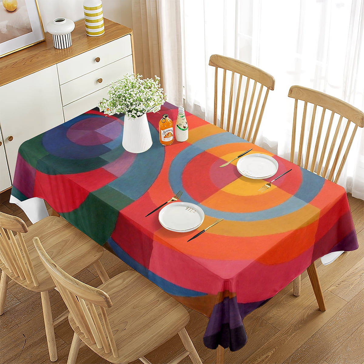 Colorful Circle Geometry Tablecloth Aperture Geometry r Home Rectangular Tablecloth Living Room ...