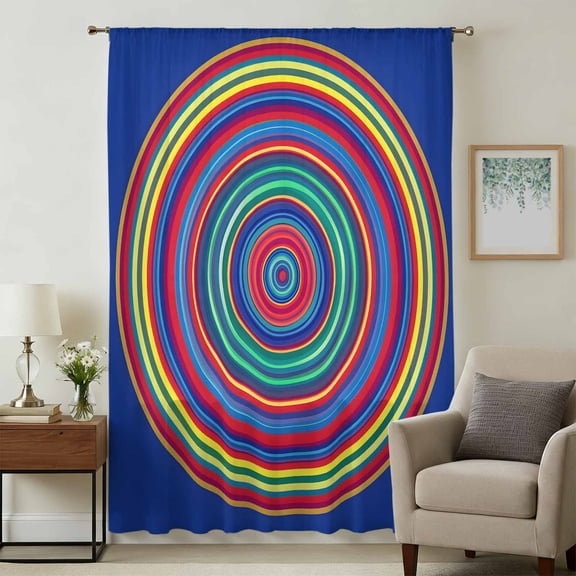 Colorful Circle Sheer Curtains 45 Inches Long, Farmhouse Stripes Modern Rainbow Light Filering Curtains, Breathable Simi Curtain Privacy Drapes for Kitchen Bathroom Lightweight Small Window Treatment
